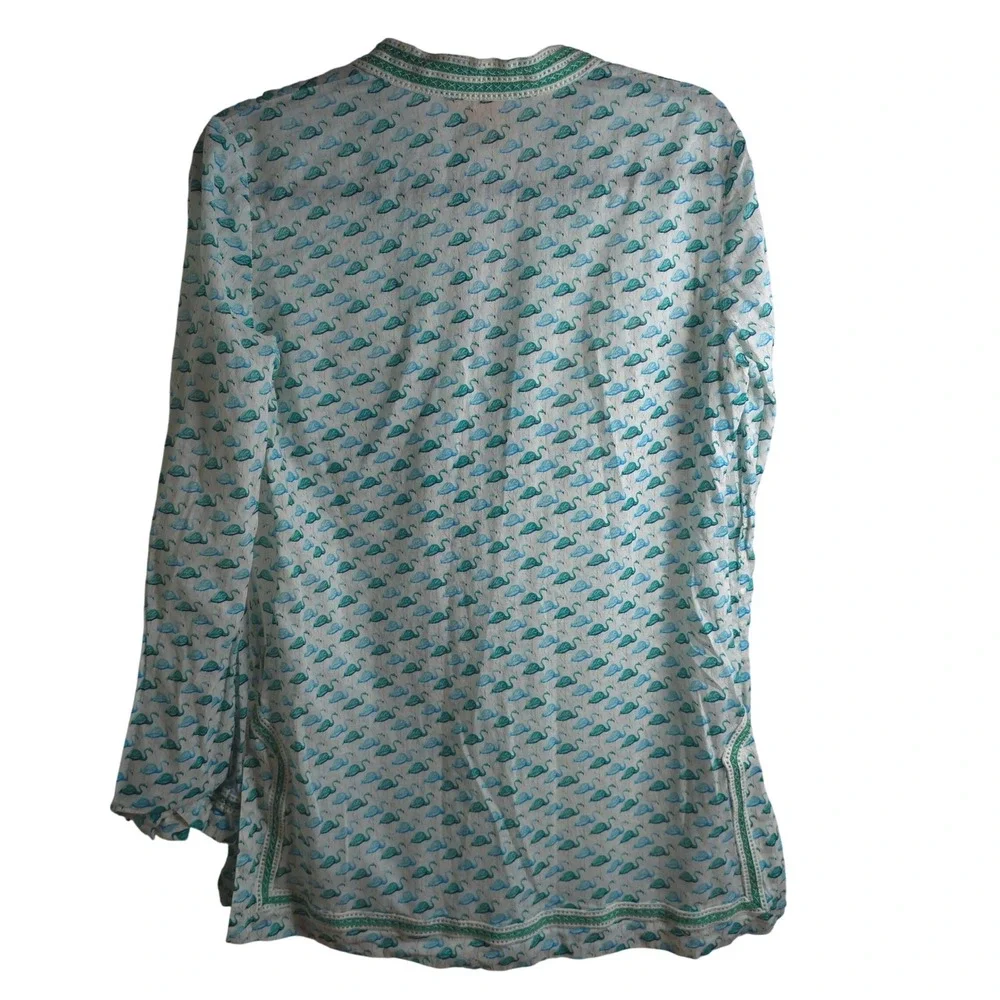 Tory Burch Flamingo Print Cotton Tunic Top Size 6 Boho Coastal Resort Resortwear